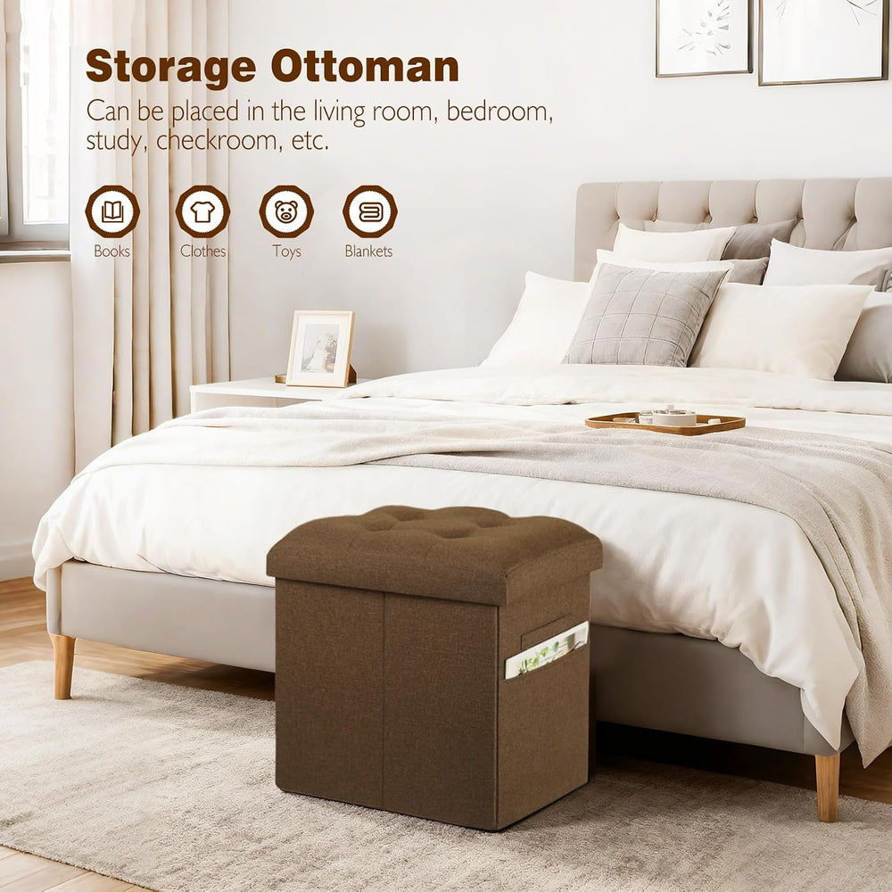 Storage Ottoman Cube, 17" High Folding Linen Foot Rest for Bedroom, Brow...