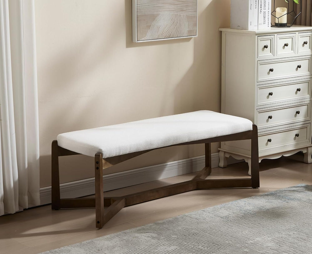 CIMOTA 49 Inch Modern Entryway Bench, Upholstered Bedroom Bench with Solid Wo...