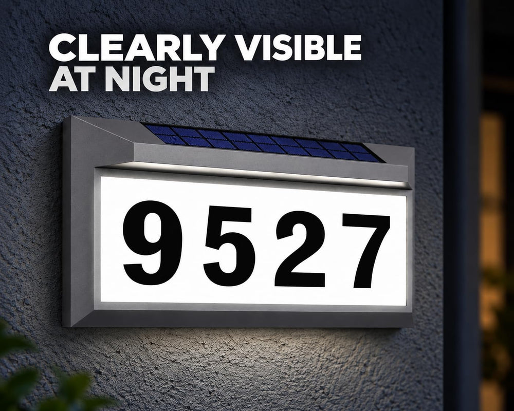 Solar Address Sign, Lighted House Numbers Outside, Gray Illuminated Plaque
