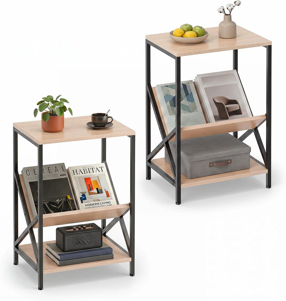 Tangkula Industrial Side Table, 3-Tier Accent End Table with Small Book Recor...