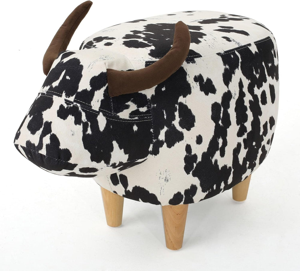 Modern Ottoman, Cow-Shaped Velvet Accent Footstool with Birch Legs for Living...