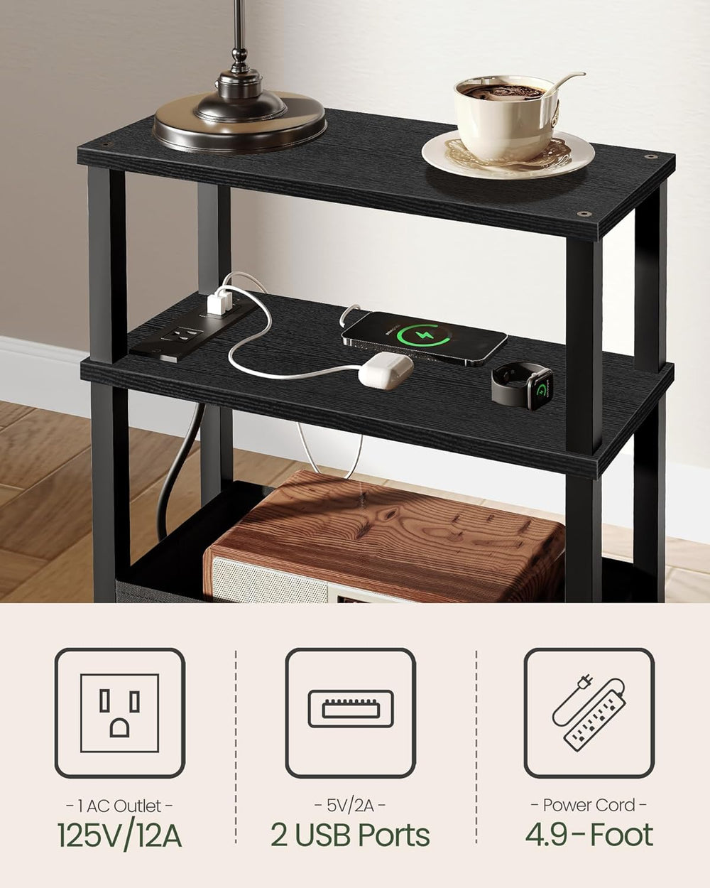 CHOEZON Set of 2 End Tables with Charging Station, Narrow Side Table for Smal...