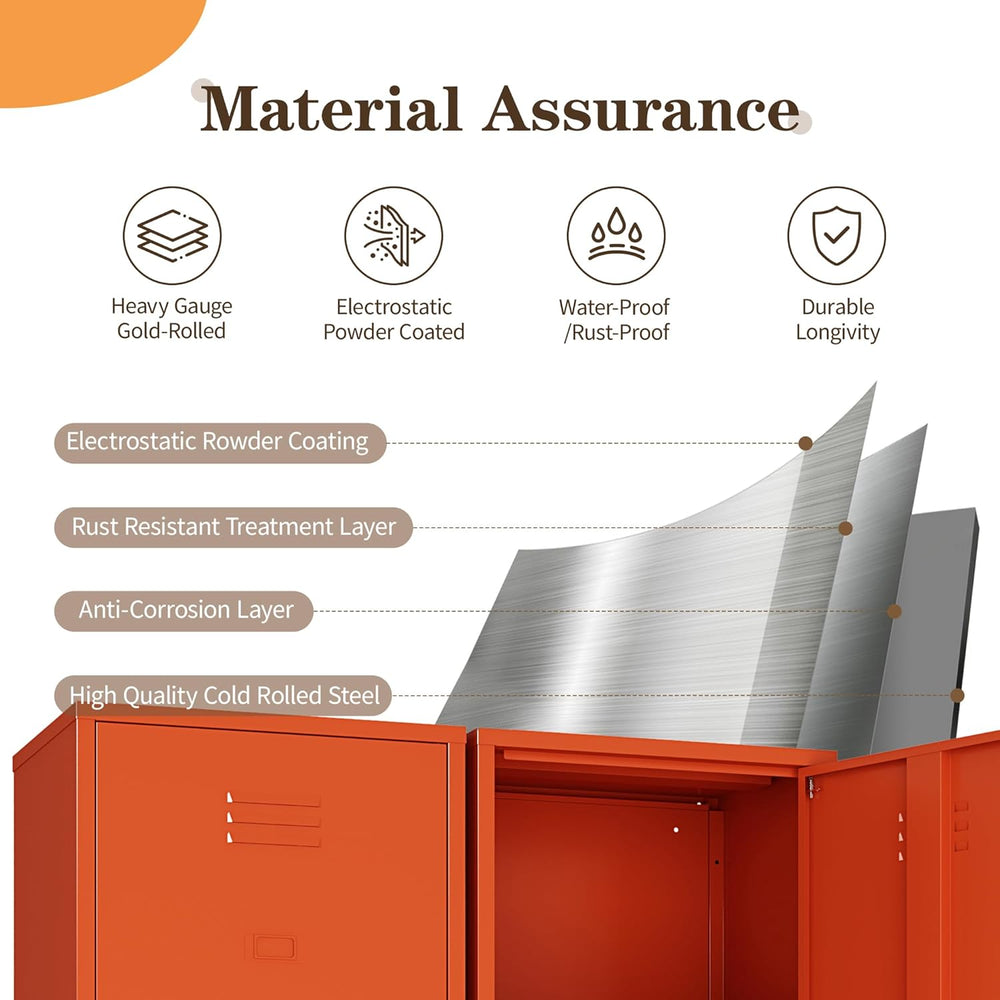 Metal Locker Storage Cabinets 59.06"H Orange Locking File Cabinets Kitch...