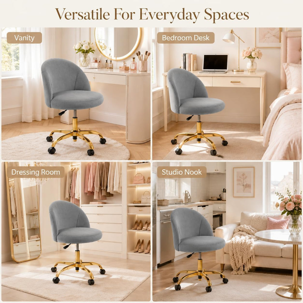 Cute Velvet Vanity Chair with Back and Rolling Wheels for Bedroom Makeup Room...