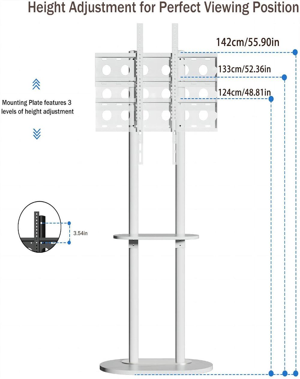 unho White Floor TV Stand with Shelf for 45-75 inch Flat LCD LED Screen TVs |...