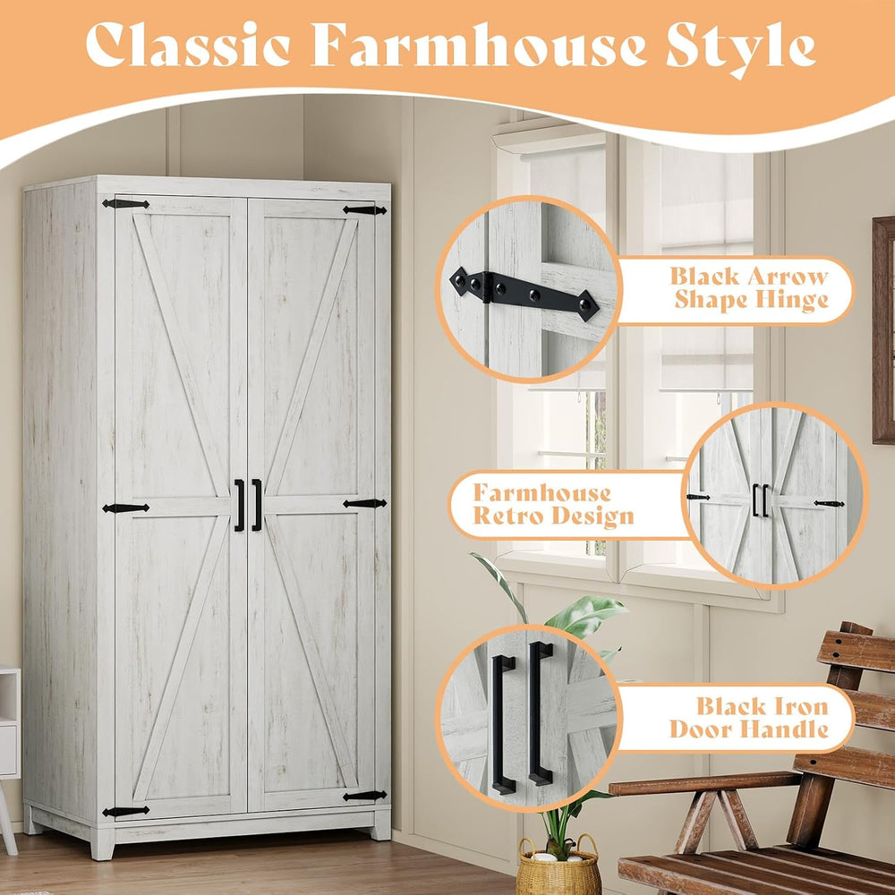 AMERLIFE 71" Farmhouse Wardrobe Closet with Hanging Rod & Barn Doors...