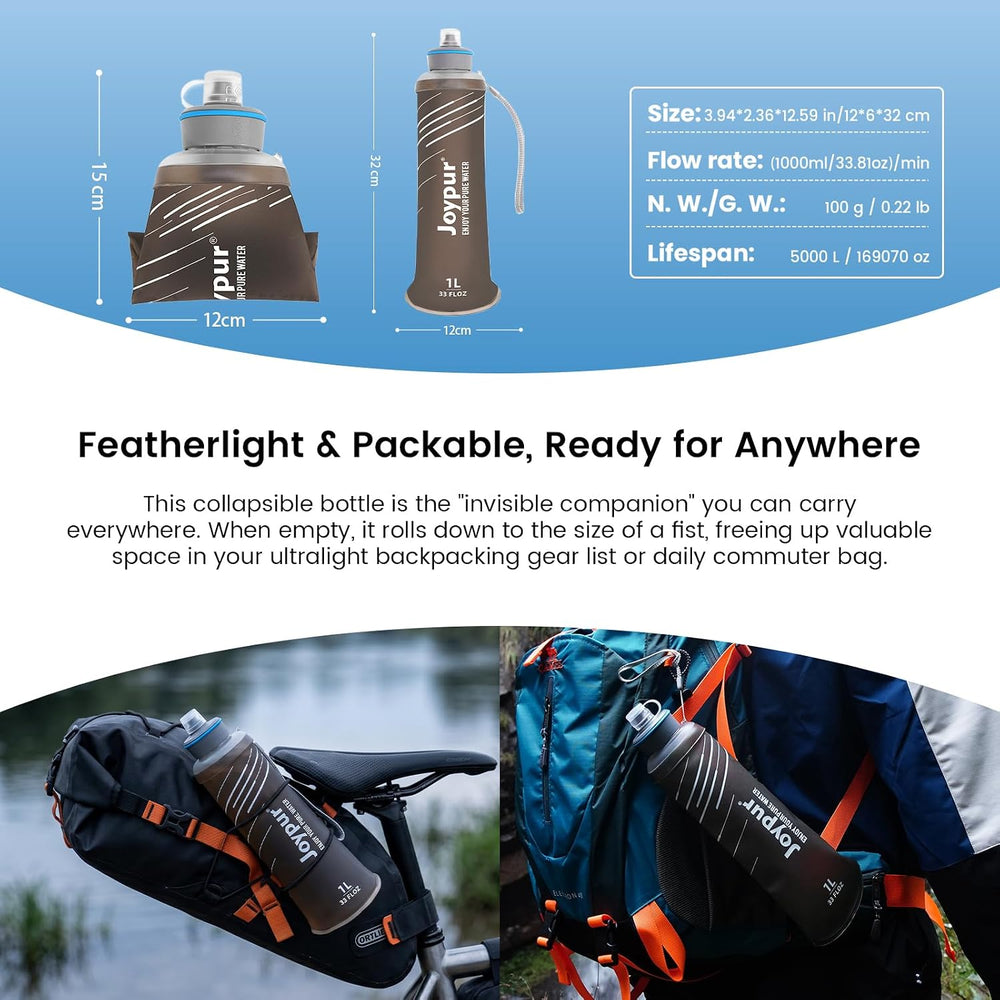 Collapsible Water Filter Bottle with 0.01 Micron Filtration