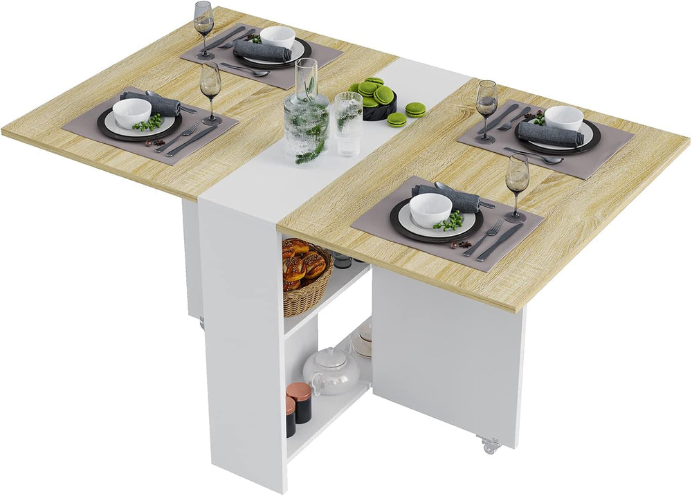 Tiptiper Folding Dining, Versatile Dinner Table with 6 Wheels and 2 Storage R...