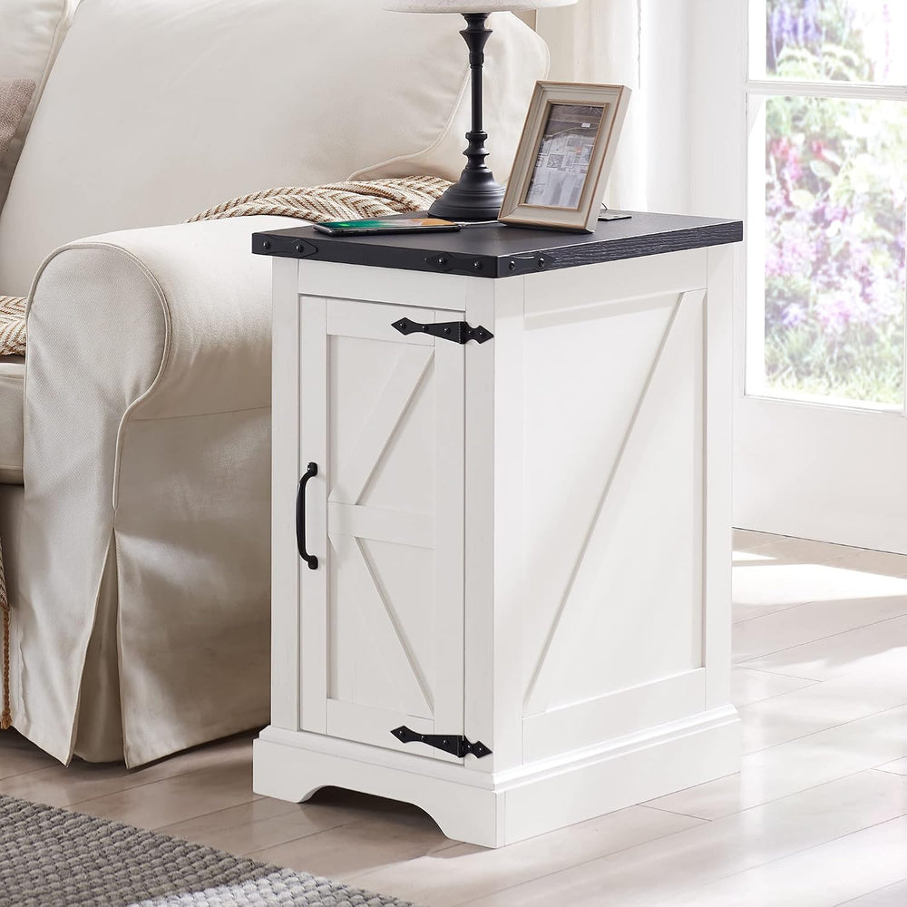 JXQTLINGMU Farmhouse Nightstand Set of 2 with Charging Station, 17" D Re...