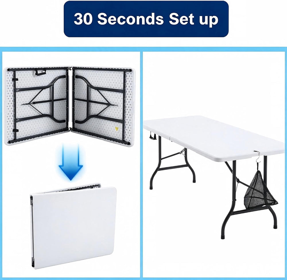 VECELO 6Ft Folding Picnic Table, Indoor Outdoor Plastic Portable Foldable Des...