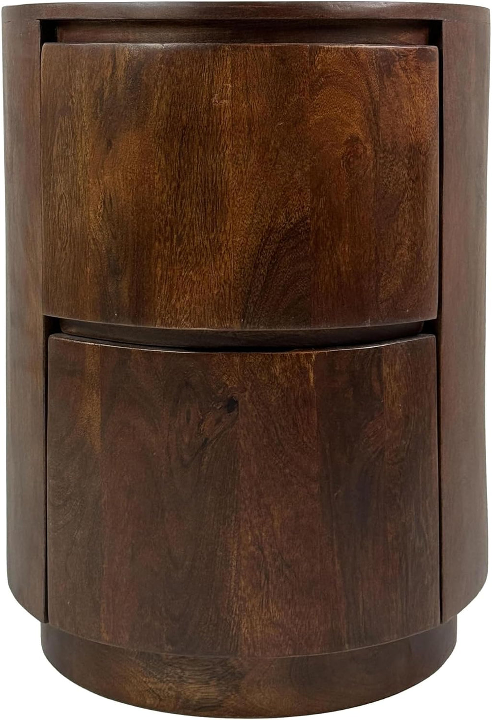 24" Chestnut Solid Wood Round Drum End Table with Two Drawers