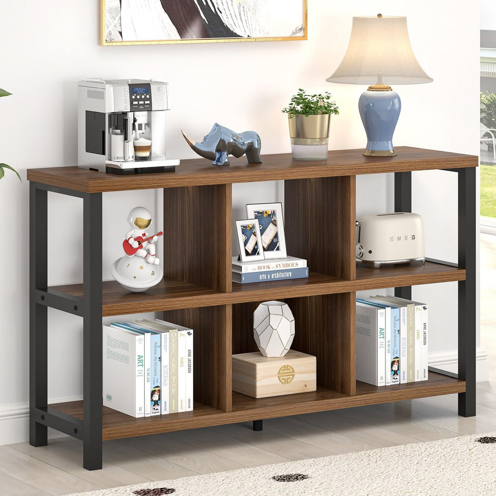 FOLUBAN 6 Cube Storage Organizer Bookshelf, Industrial Horizontal Low Cubby B...