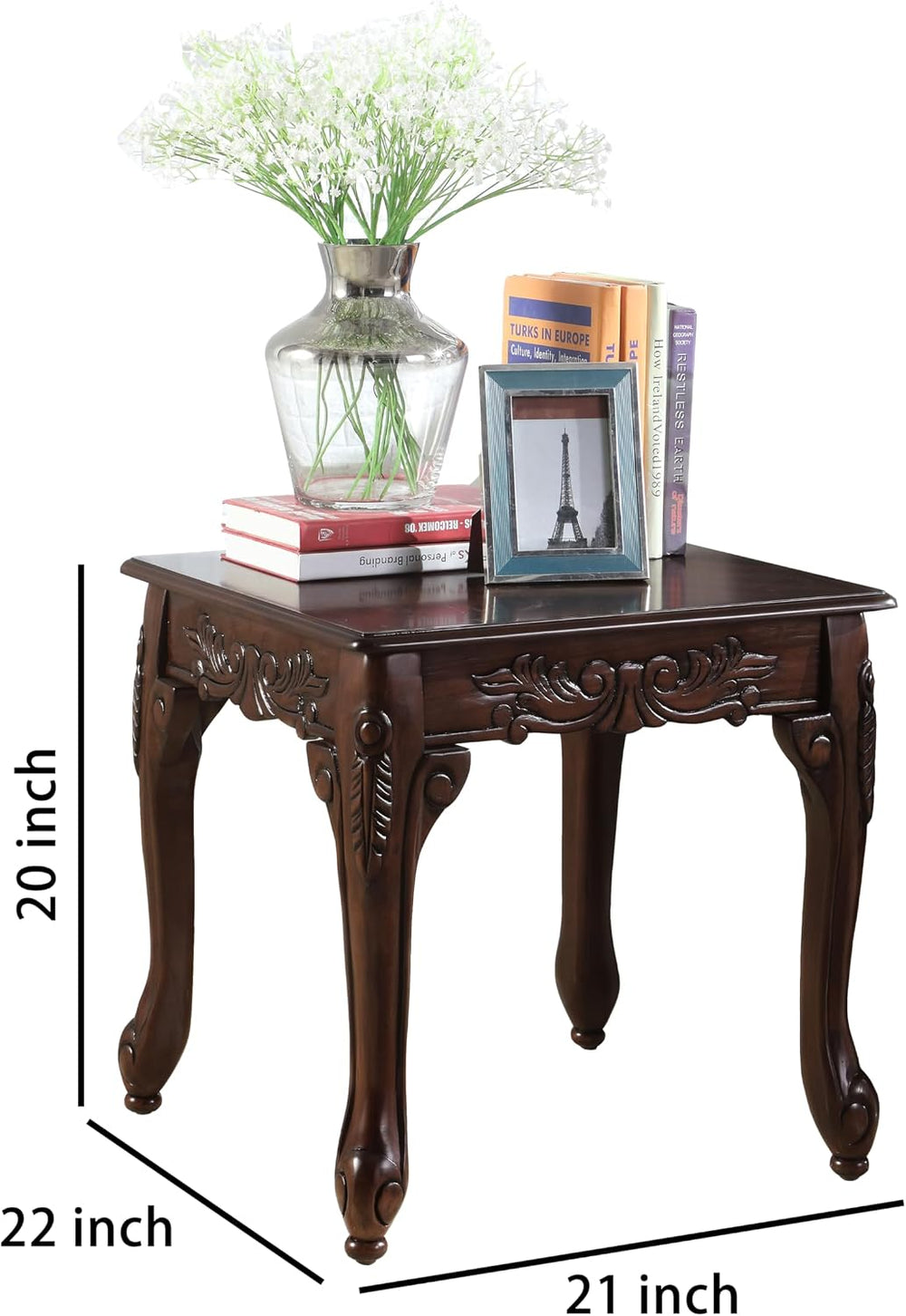 Traditional Dark Cherry Wood End Table for Living Room, Vintage Wooden Side T...