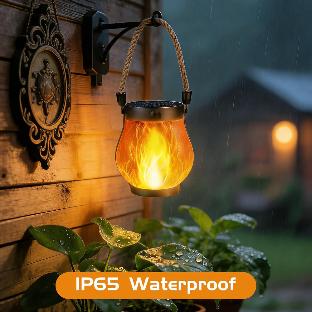 2 Pack Solar Lanterns Outdoor Waterproof, Flickering Flame Hanging Lanterns