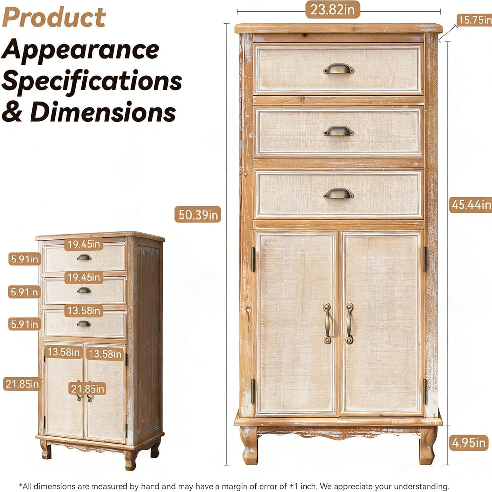 Rustic Tall Storage Cabinet - Distressed Solid Wood Frame Accent Cabinet with...