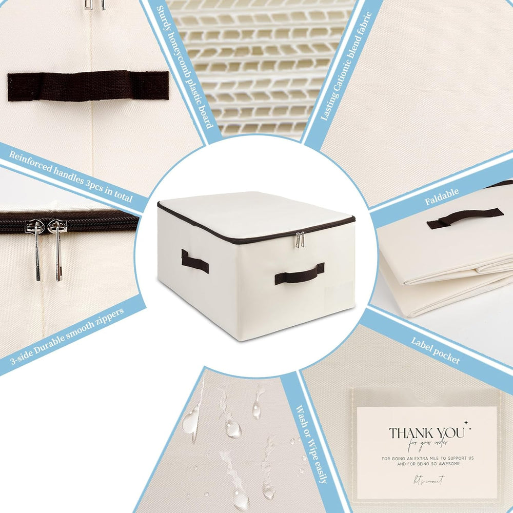AMJ Fabric Storage Bin with Lid – Foldable for Clothes, Blankets – Beige Stor...