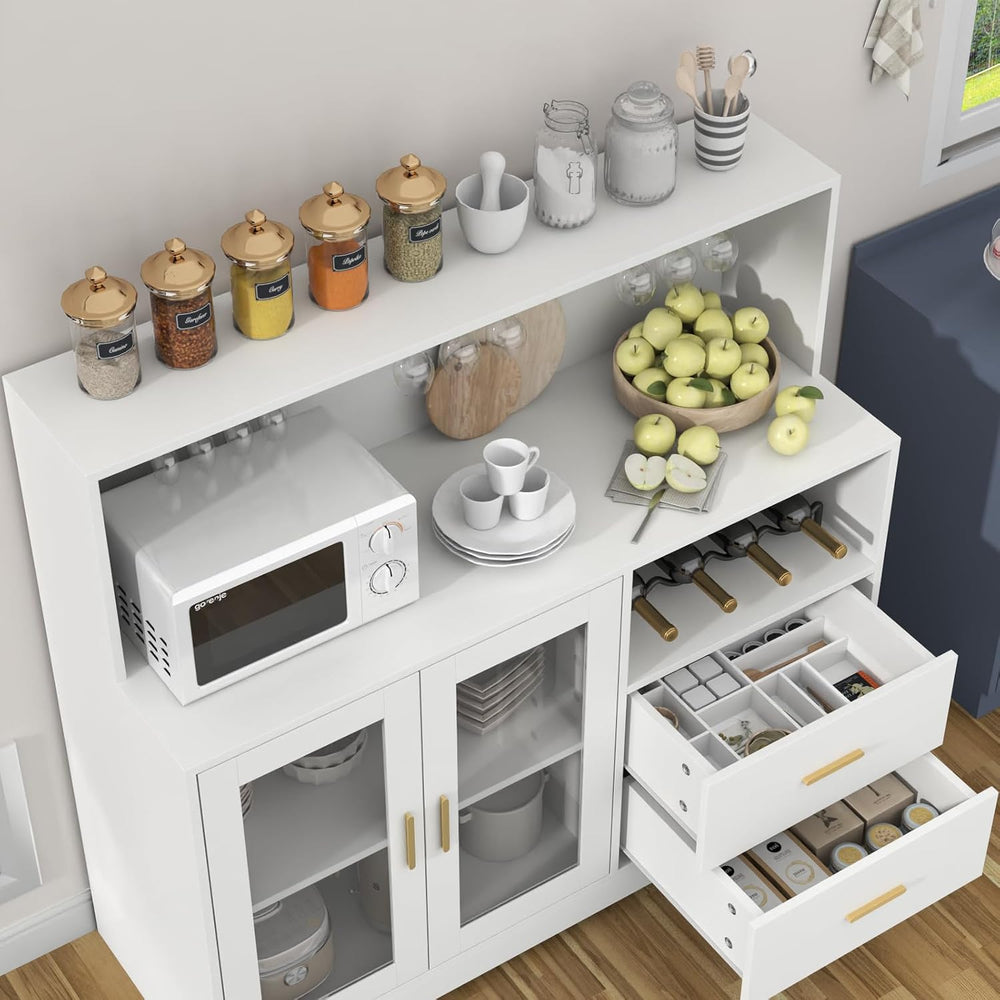 Bar Cabinet for Home with LED Light,Coffee Bar Cabinet w/ Wine & Glass Rack