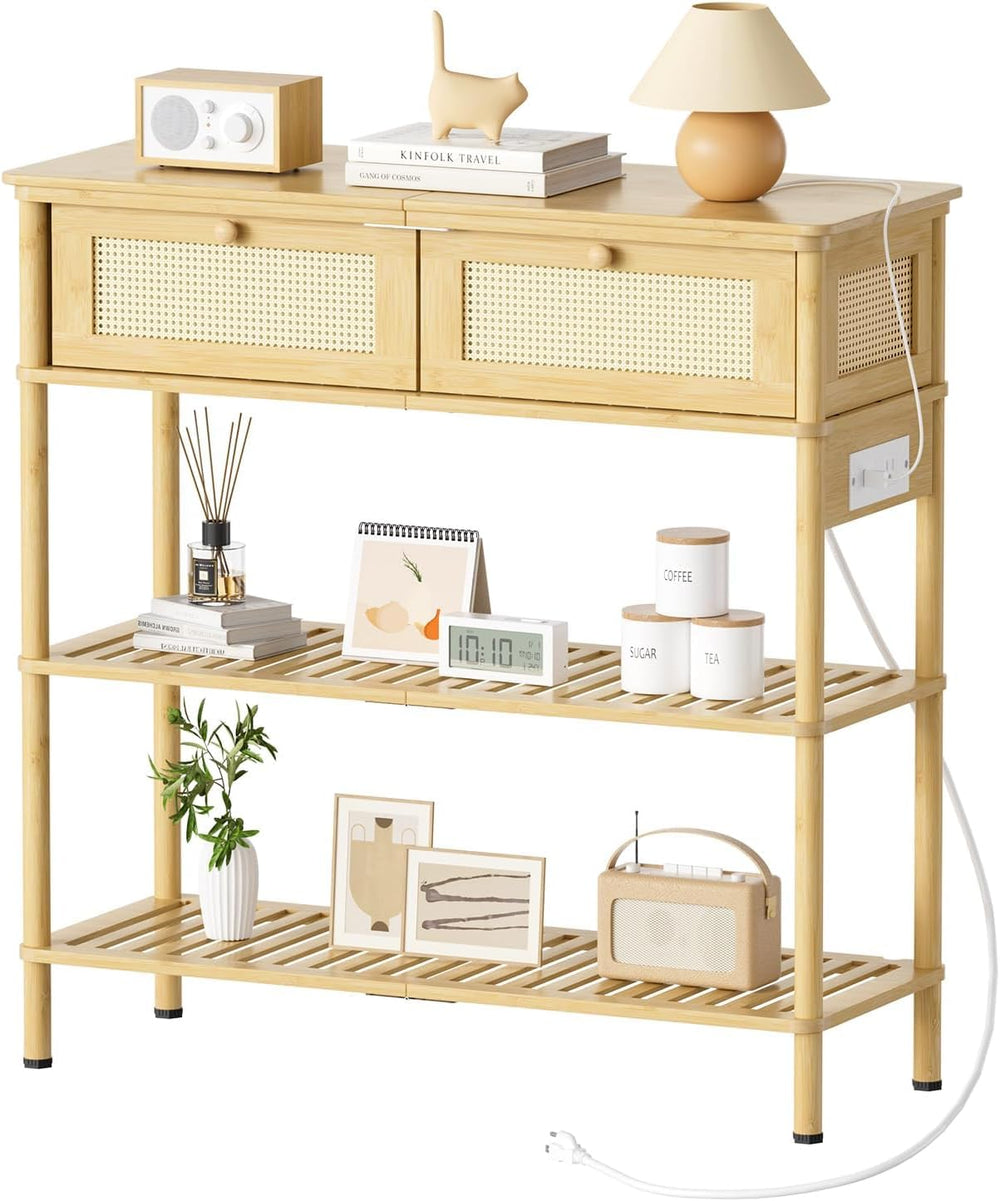 Entryway Table Sofa Console Table, Bamboo Small Entry Way Table with Drawers ...