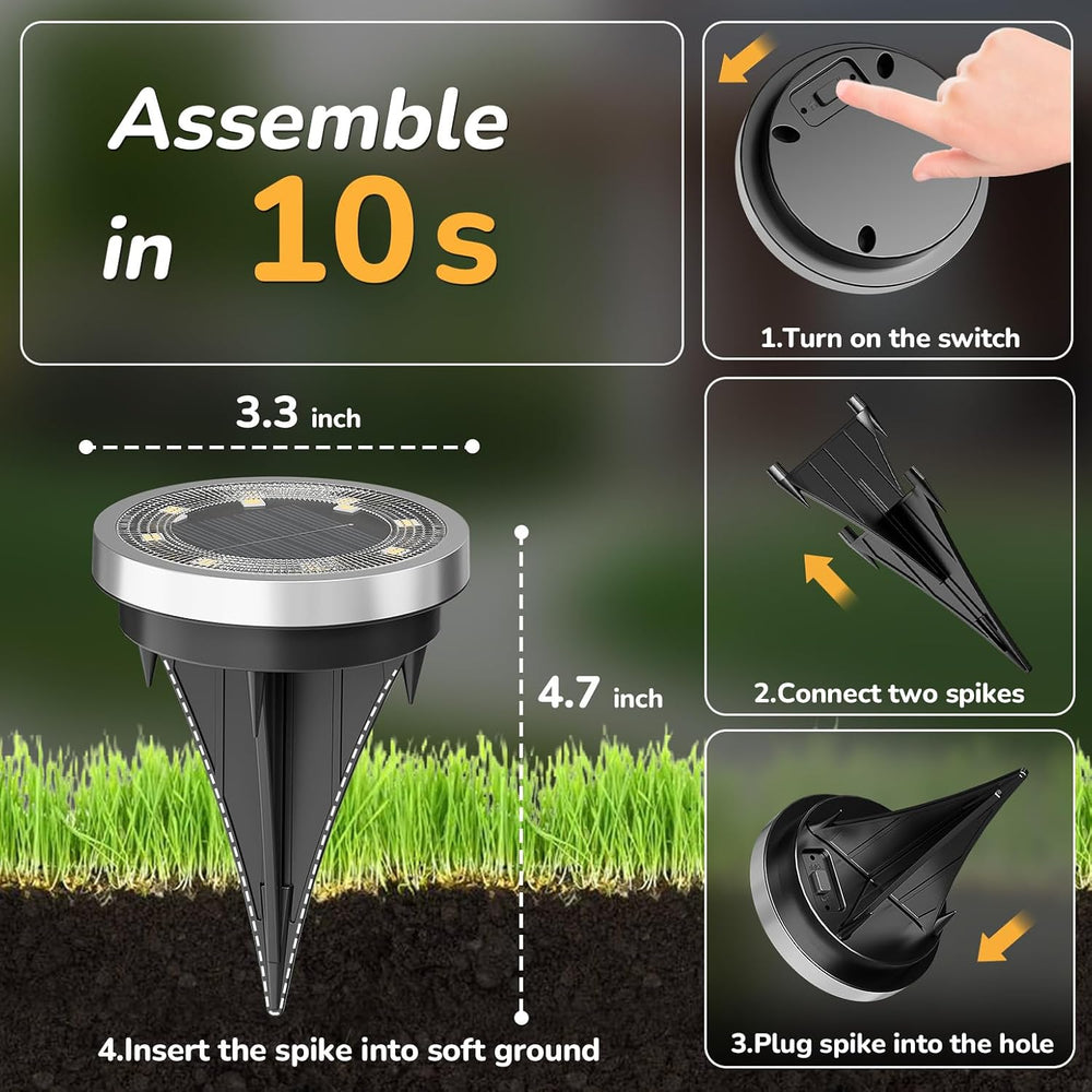 INCX 16Pack Solar Ground Lights Outdoor, 8 LED, IP65 Waterproof, Cold White