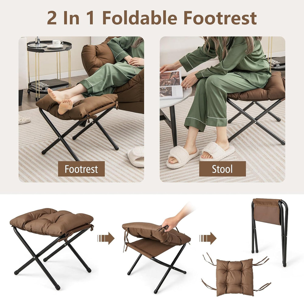 GIANTEX Lazy Chair with Ottoman, Accent Sofa Chair with Folding Footrest, Sid...