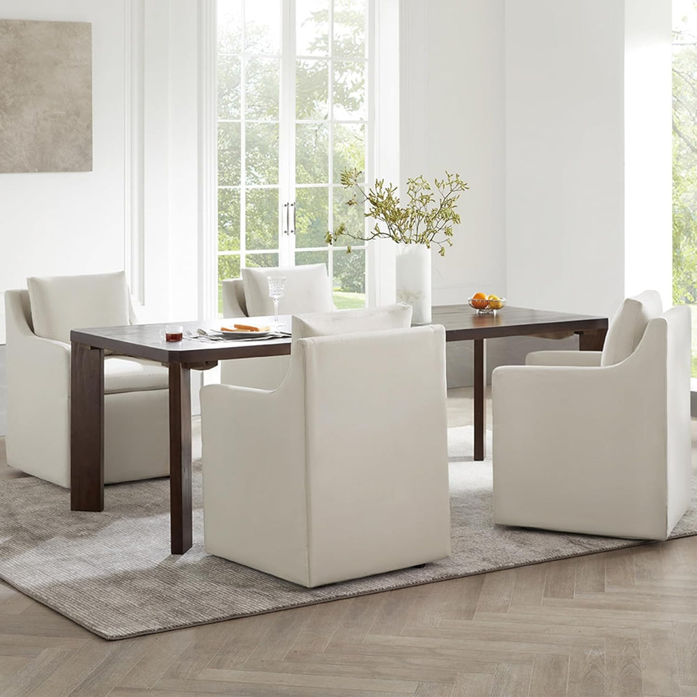 KISLOT Upholstered Dining Chairs with Casters Modern Side Armchair with Rolle...