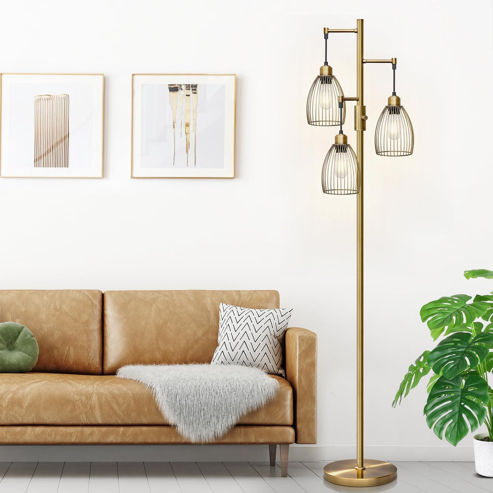 Dimmable Floor Lamp, Industrial Floor Lamps for Living Room, Antique Brass Tr...