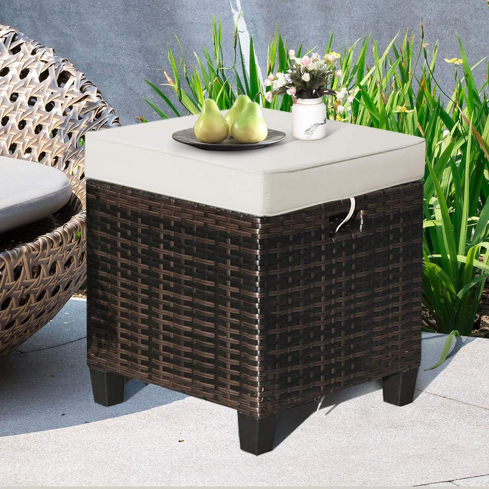 Patio Ottoman Outdoor Rattan Wicker Ottoman Seat, 2 Pieces All Weather Footst...