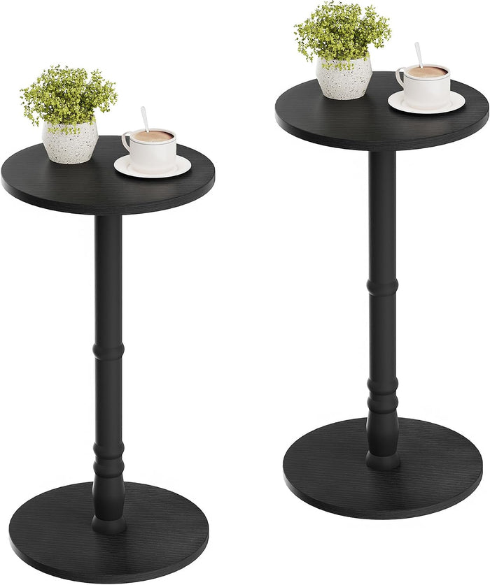 Homleke Round Side Tables Set of 2 with Solid Wood Pillar, Drink Tables
