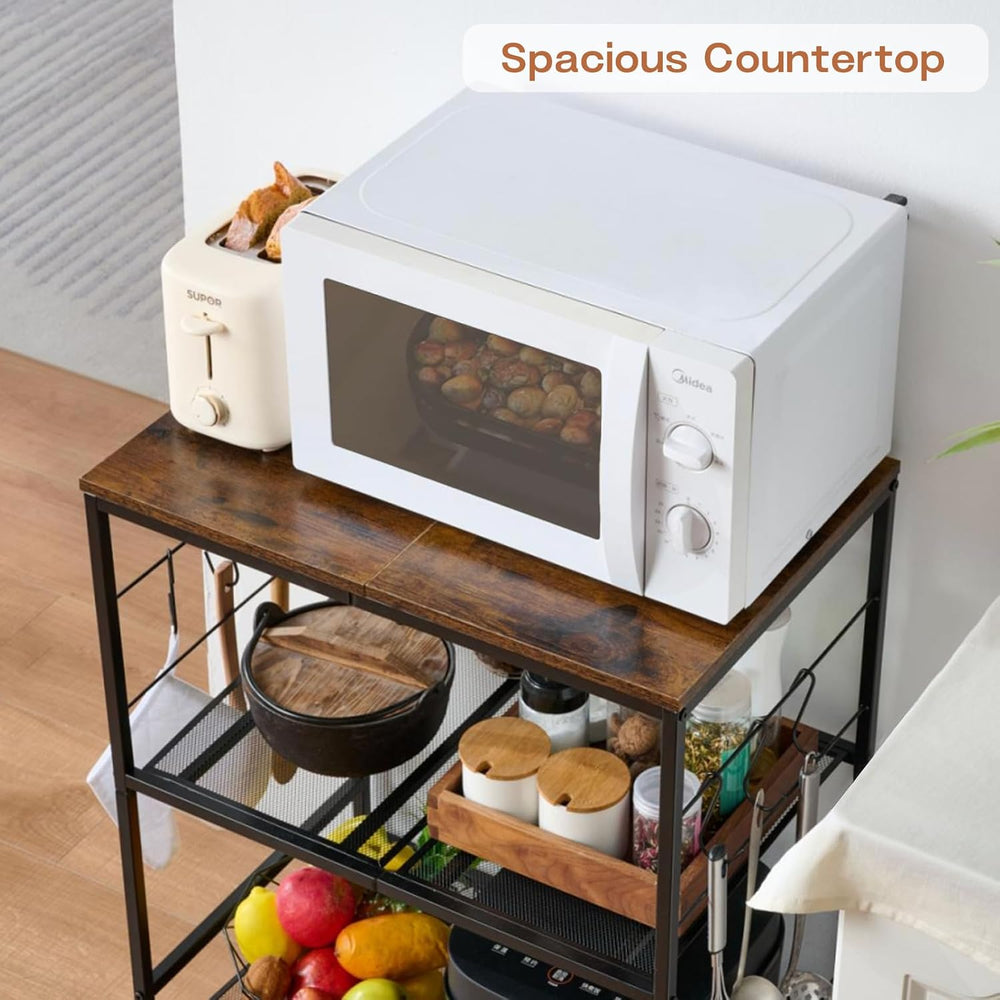 3 Tier Rolling Microwave Cart with Storage, Kitchen Organizer on Wheels | Woo...