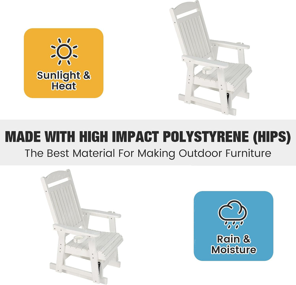 Poly Lumber Patio Glider for One Person, with Cup Holders, High Backrest and ...
