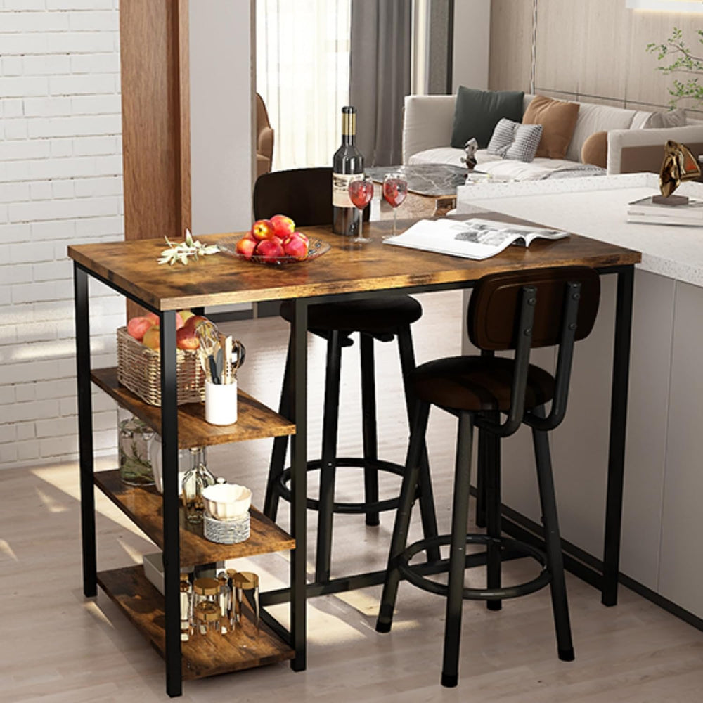 Recaceik Pub Dining Table Set for 2, Table and Bar Stools with 3 Storage Shel...
