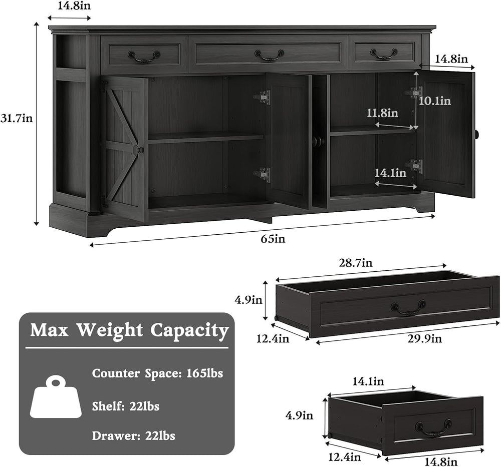 Vipbear 65" Large Sideboard Buffet Cabinet with Storage, Farmhouse Buffe...