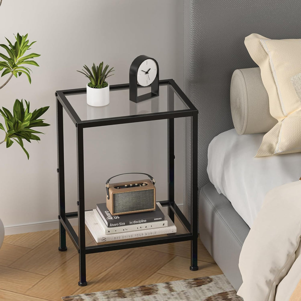 Side Tables Set of 2,Tempered Glass End Tables, 2-Tier Nightstands with Open ...