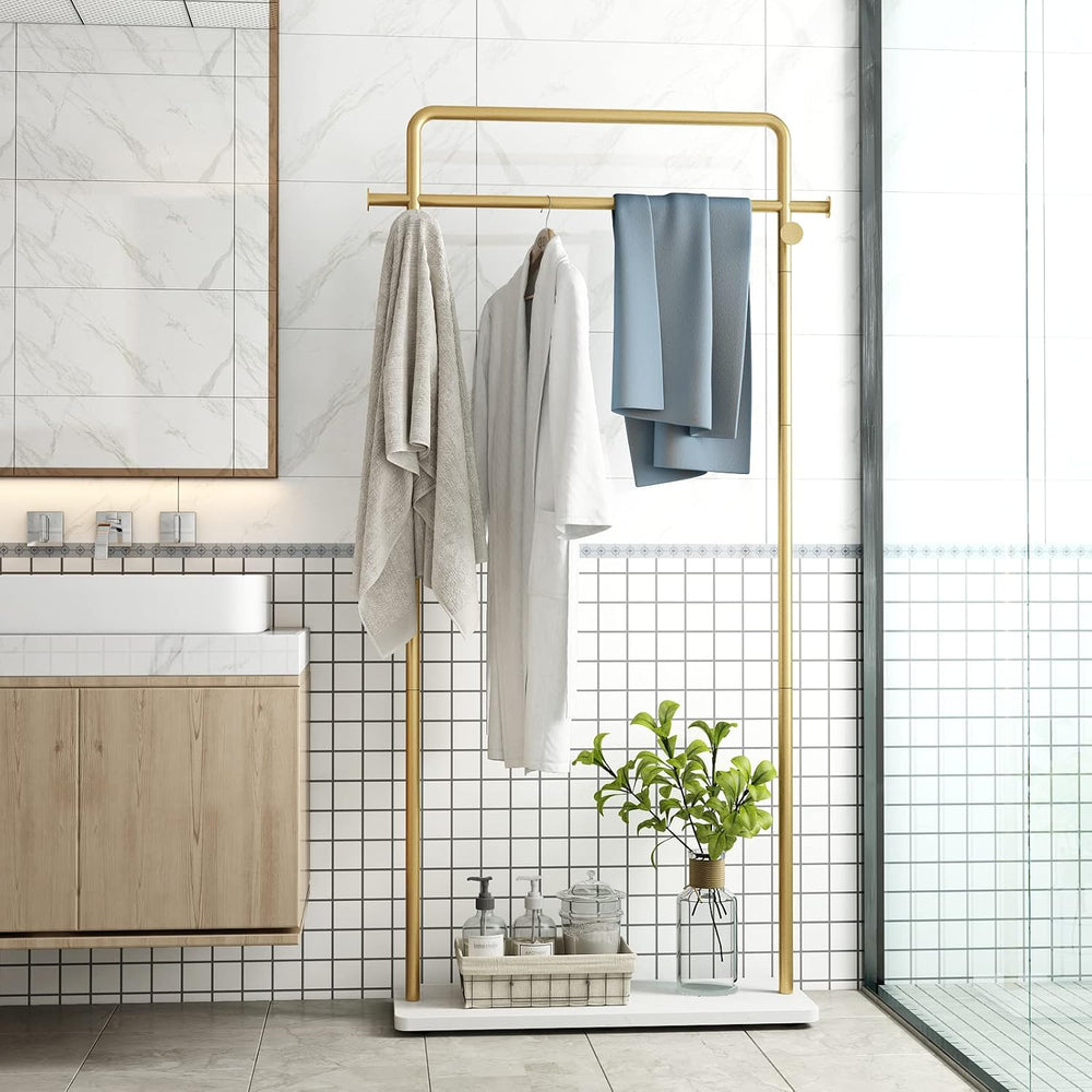 TIEOU Gold Coat Racks with Shelf, Heavy Duty Gold Clothing Racks for Boutique...