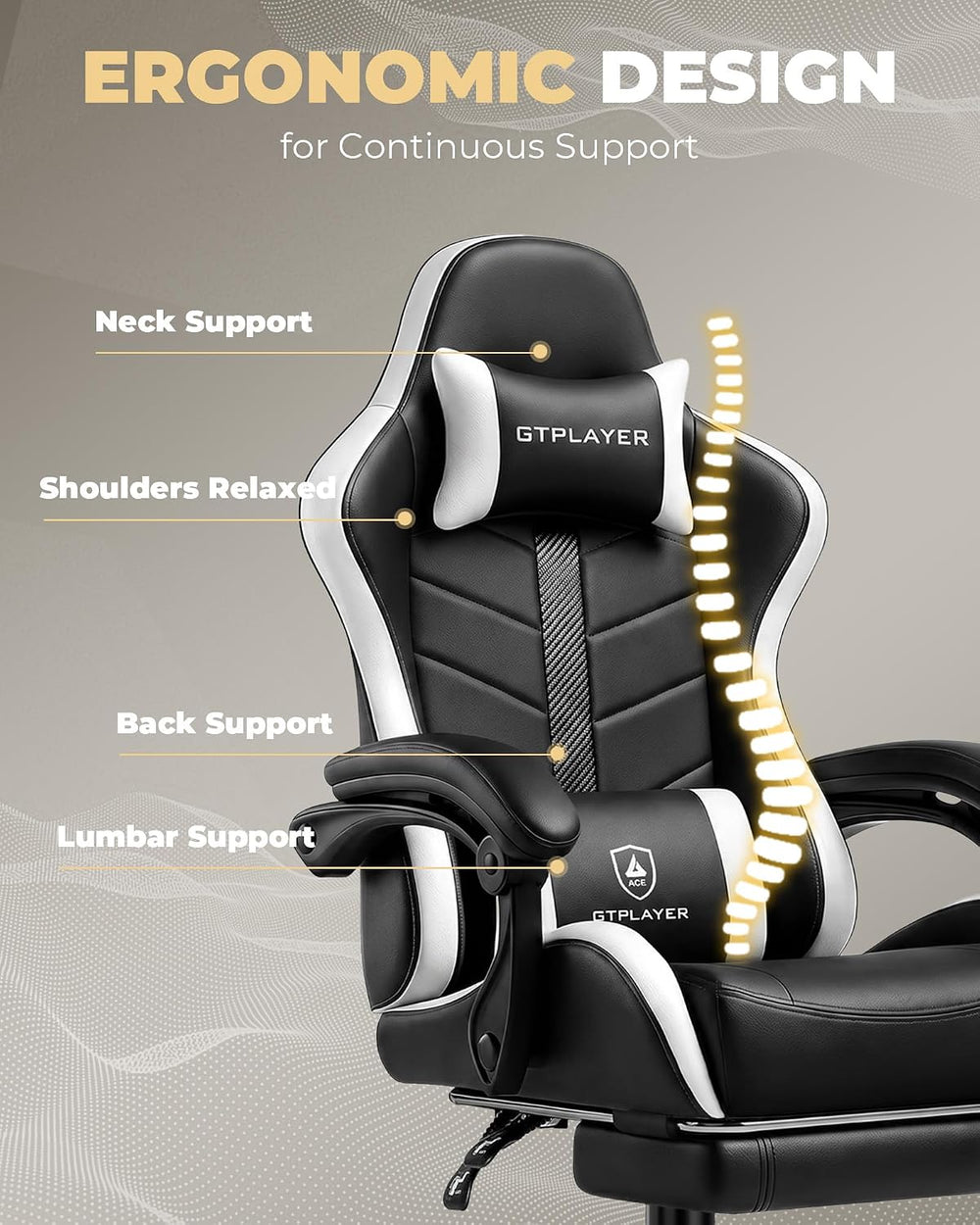 GTPLAYER Gaming Chair for Adults, Computer Chair with Footrest, Snow White | ...