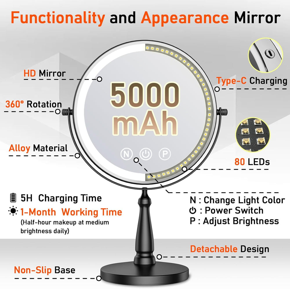 Makeup Mirror with Lights, 20X Magnifying Mirror with Light for Women, 5000 m...