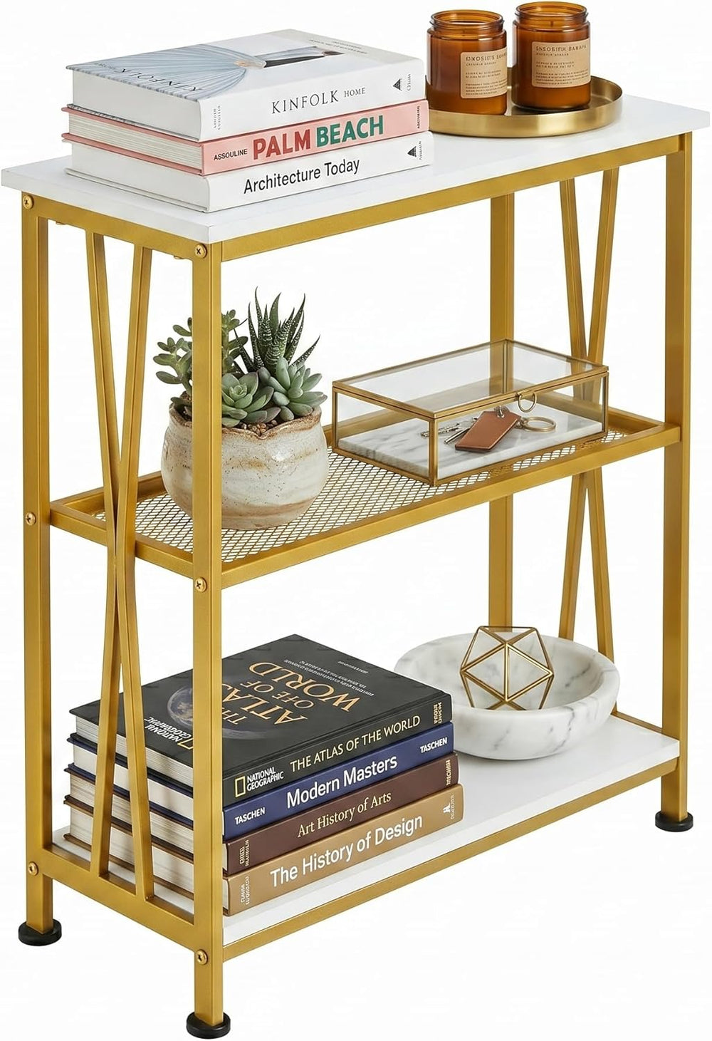 Narrow Side Table, End Table with 3 Tier Storage Shelves, Industrial Rustic A...