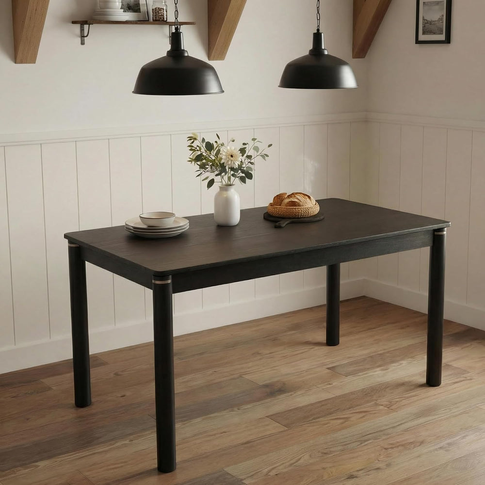 Hyfirm 63 Inch Black Solid Wood Dining Table for 4-6, Mid Century Modern Rect...