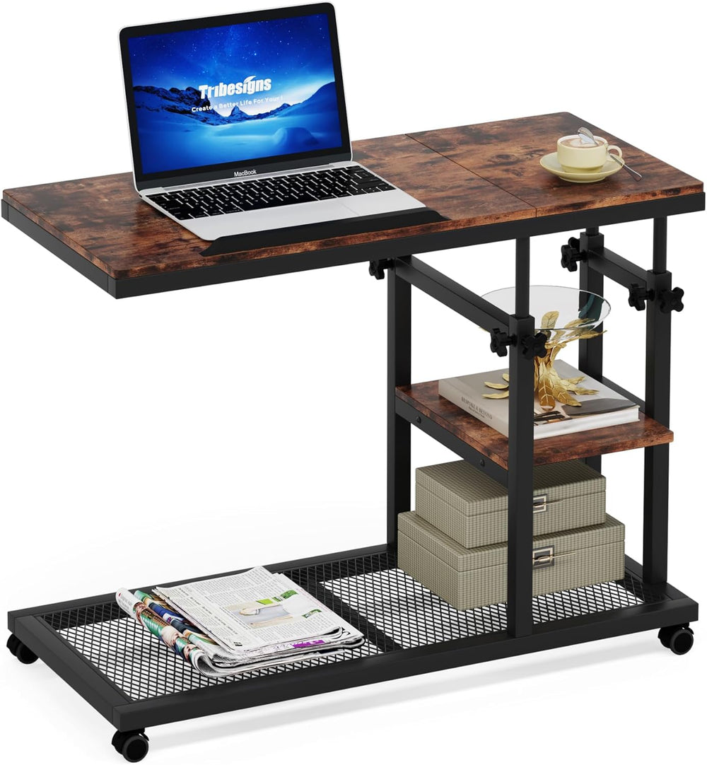Tribesigns Adjustable Height Rolling C-Table, Mobile Side Table with Tiltable...