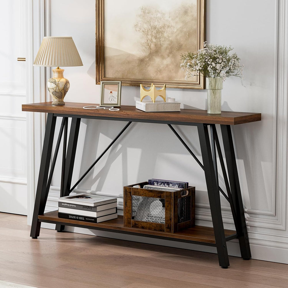 GAZHOME Console Table with Storage Shelf - Industrial Style Sofa Table Behind...