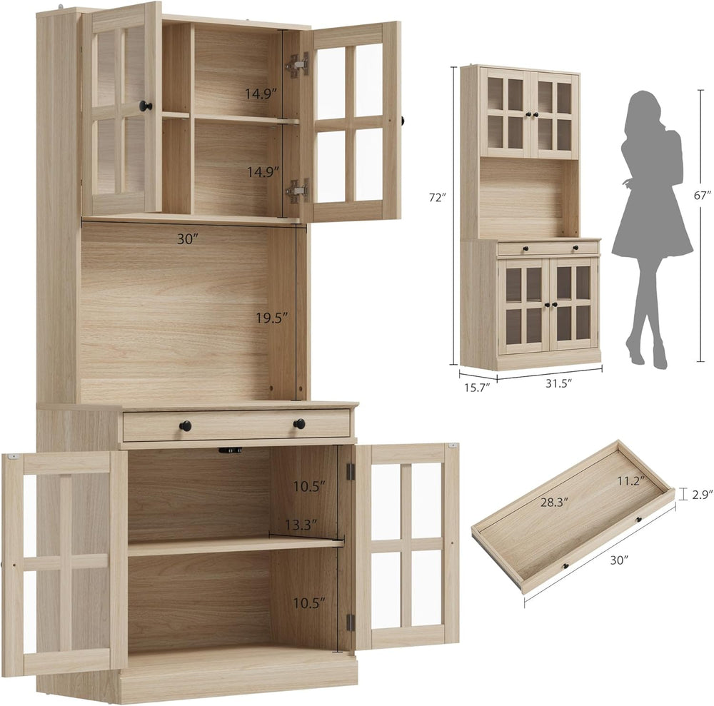 IDEAHOUSE 72 Inch Kitchen Pantry Cabinet with Glass Doors, Drawer and Adjusta...