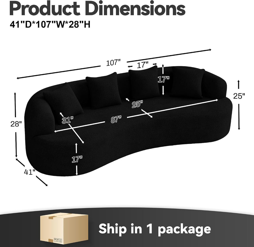 107" Curved Sofa for Living Room, Modern Chenille Cloud Couch Sofa, Luxu...