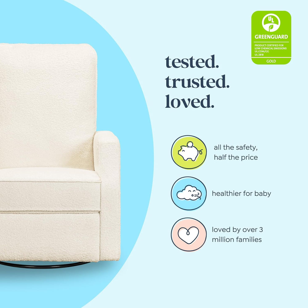 Davinci Lucas Pillowback Swivel Recliner in Cozy Cream Boucle, Greenguard Gol...