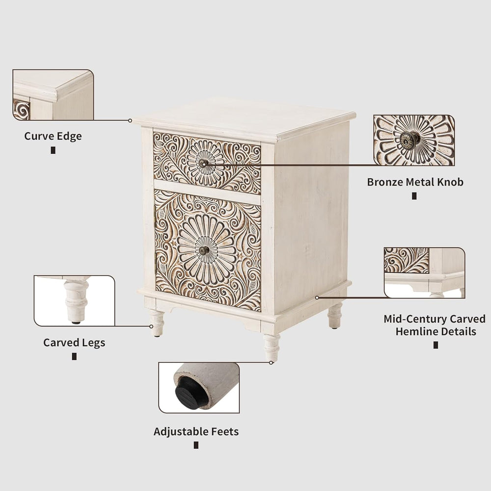 HOMPUS Night Stand Set 2, Vintage Nightstand with Storage, White Nightstand w...