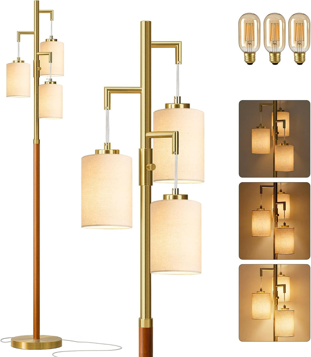 Wood Floor Lamps for living room, 70" Dimmable Gold Mcm Standing Tall Lamp
