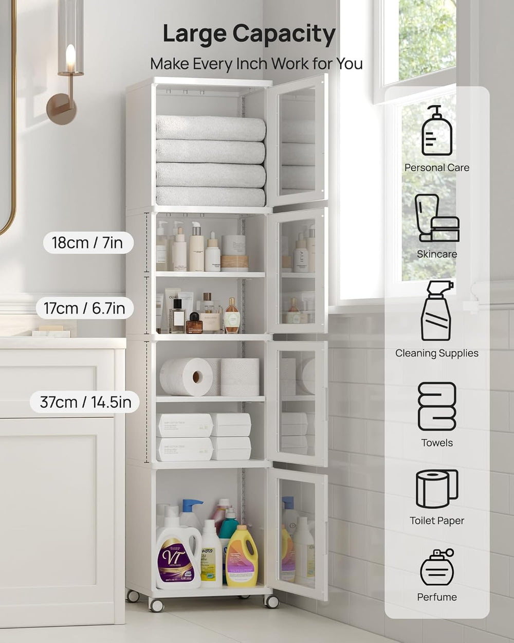Vtopmart 63.2" Tall Slim Bathroom Storage Cabinet with 4 Adjustable Shel...