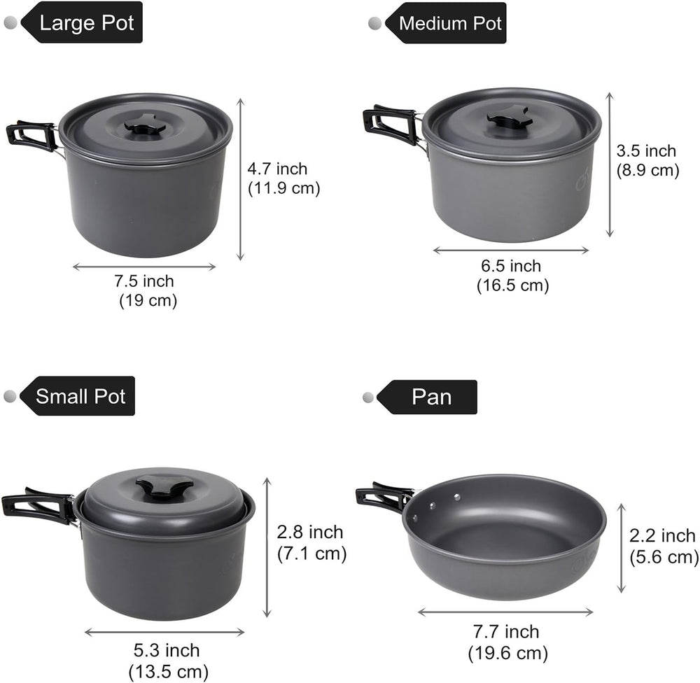 Anodized Aluminum Camping Cookware Set Backpacking Pans Pot Mess Kit for 4-5 ...