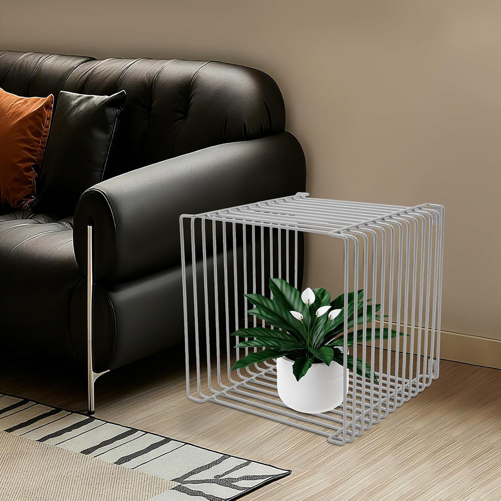 Square Geometry Retro Side Table, Linear Metal End Table, Iron Multi-Purpose ...