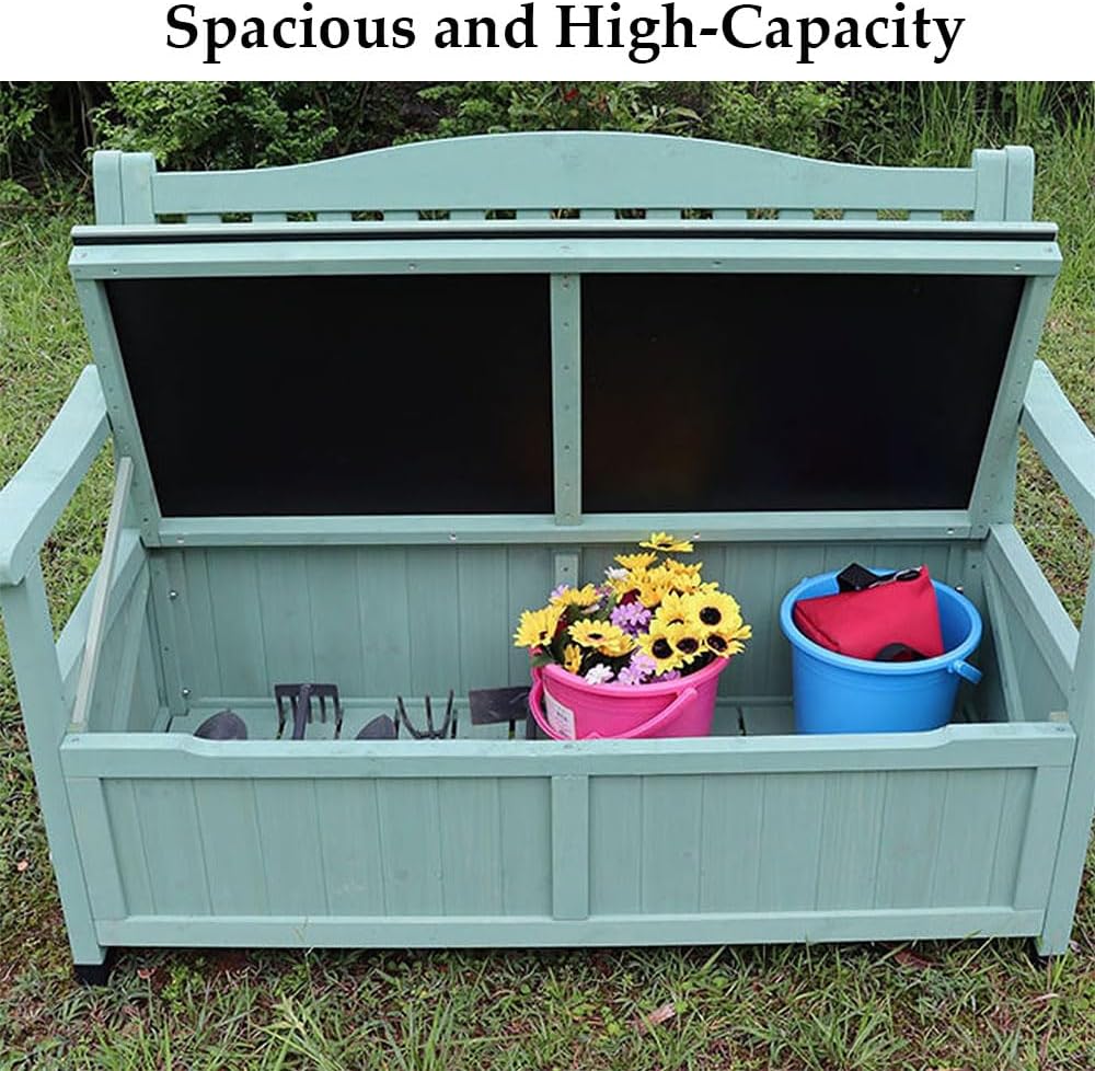 48.8in Wooden Outdoor Storage Bench with backrest, Patio Garden Bench 2-Seate...