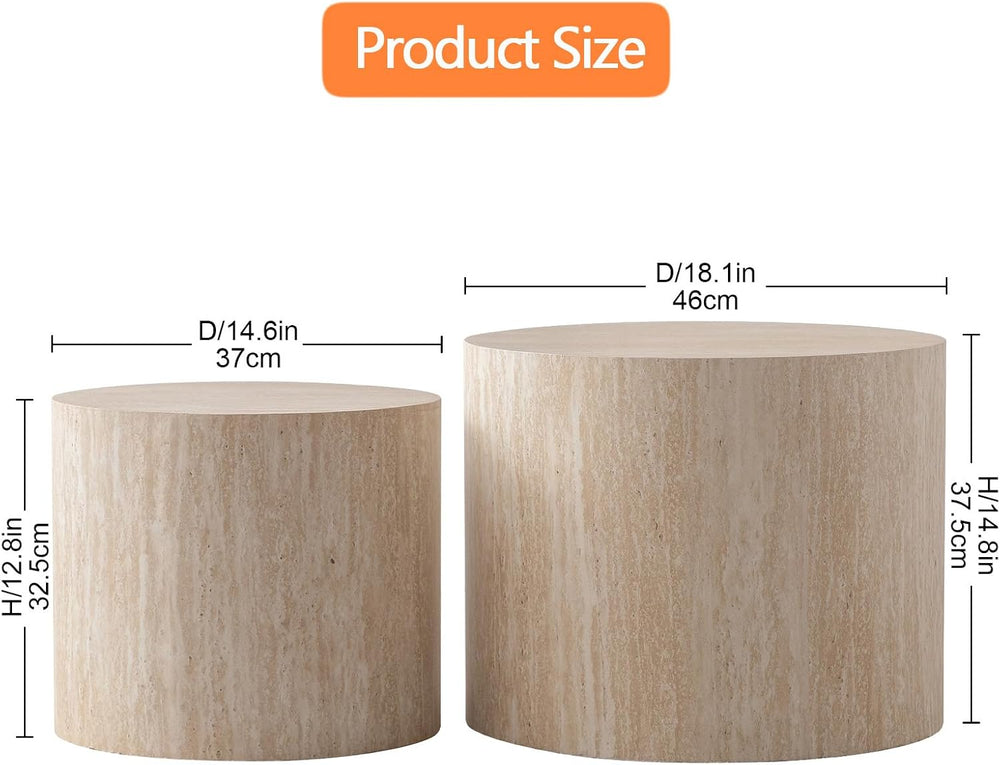 Modern Nesting Coffee Table Set of 2 Round Coffee Tables with Non-Slip Feet, ...